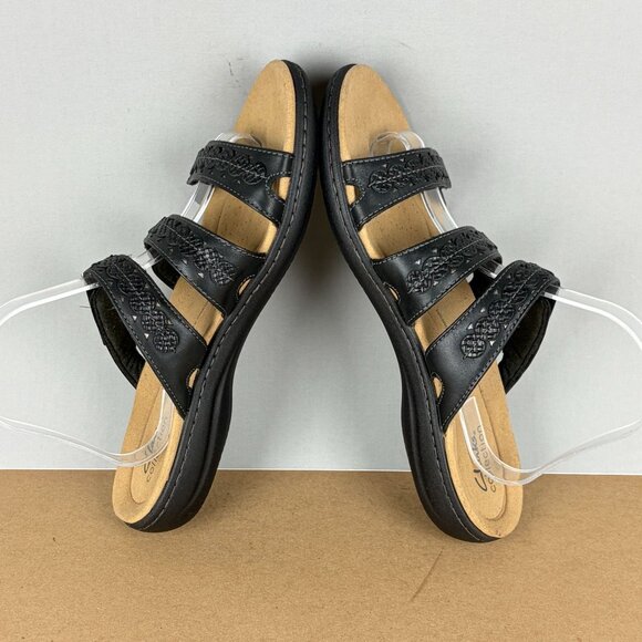 Clarks Laurieann Cove Three Strap Sandals Womens 10 Black Leather Hook and Loop - Picture 6 of 10